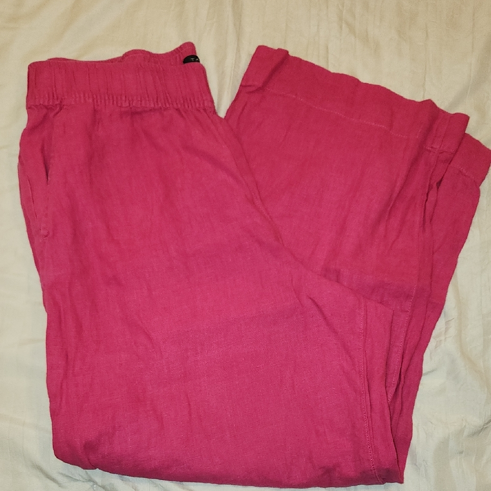 Tahari Wide-Leg Linen Pants in Bright Pink
